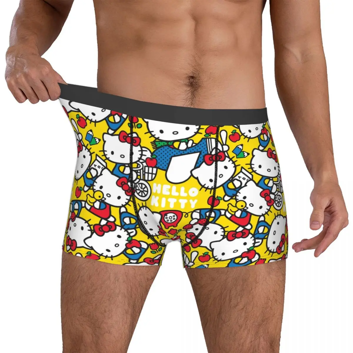 Hello Kitty Cartoon Boxers pour hommes, sous-vêtements fantaisie, slips Kawaii