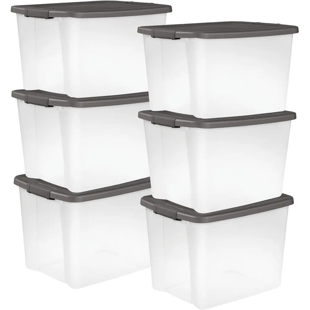 

6-Pack Clear Plastic Storage Bins with Lids, 50 Quart, Gray - Stackable Organizing Container Boxes for Closet, Bathroom, and Office