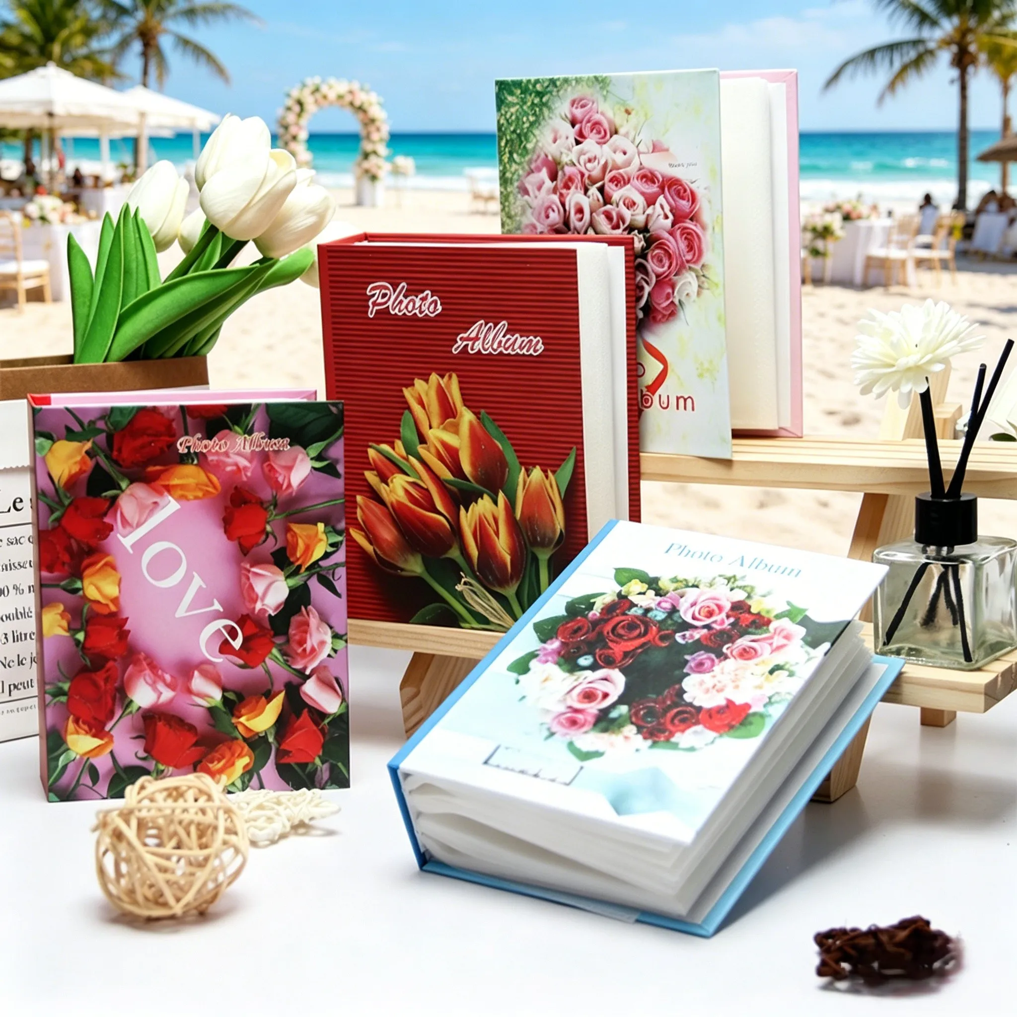Blumen-Fotoalbum, Weiße Einsteckblätter, 100 Taschen für 4x6-Zoll-Fotos, für Hochzeit, Familie & Reisen