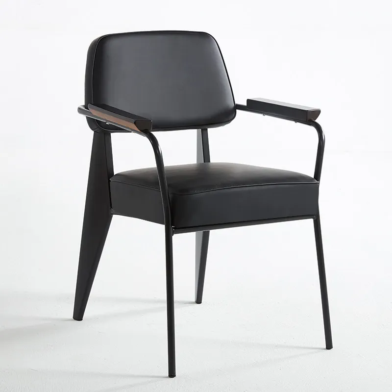 

&Creative Retro PU Leather Movable Dining Chair Metal Legs for Cafes Hotels Home Furniture-Industrial-style Leisure Armchair