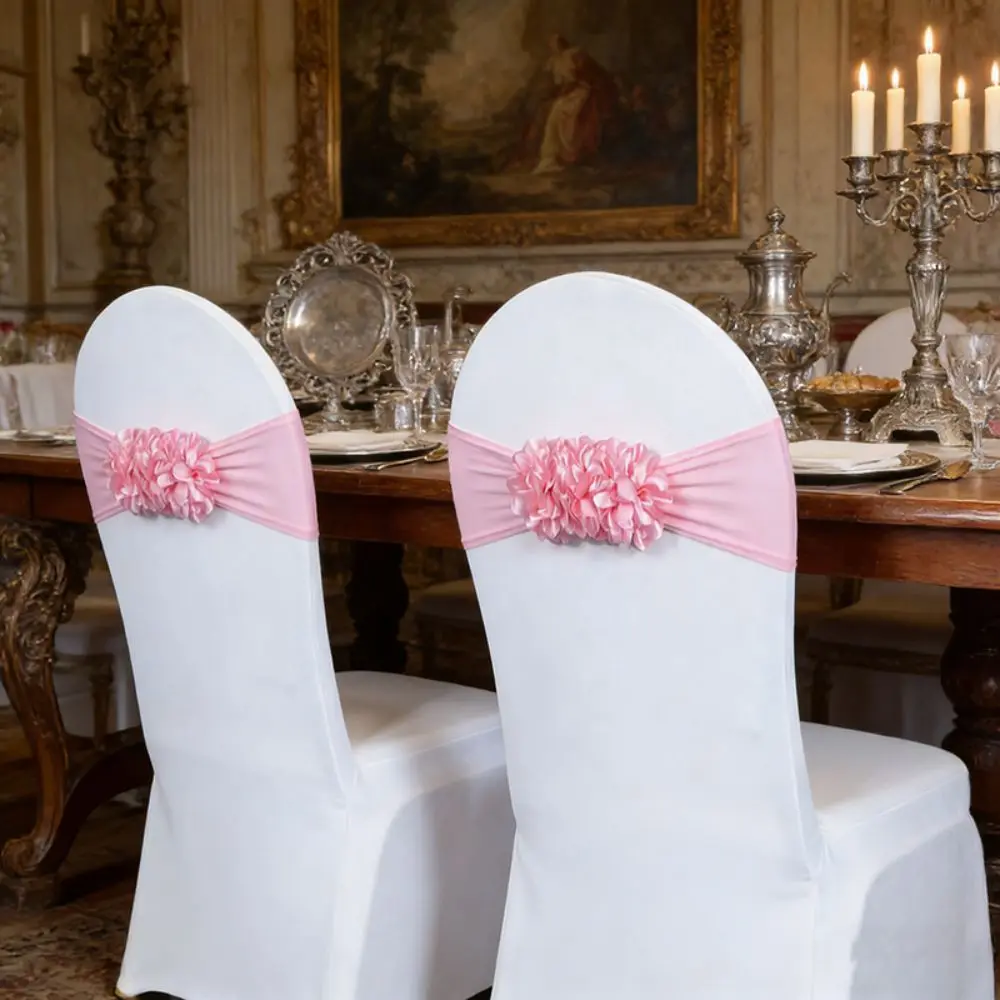 Gauze Flower Knot Wedding Chair Covers Slipcover Design Back Elastic Sash Universal Chair Cover Party Event Decor