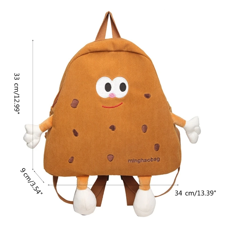 Corduroy Cookie Backpack กระเป๋าการ์ตูนตลกกระเป๋านักเรียนมีสไตล์สำหรับผู้หญิงและเด็กผู้หญิง