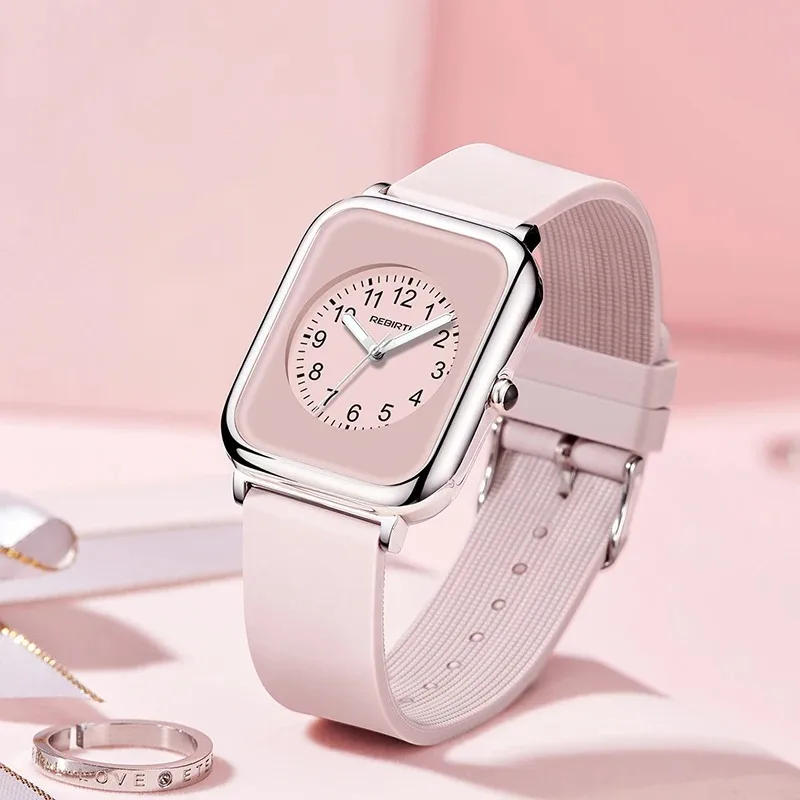 

Rectangular Women's Quartz Watch Delicate Elegant Fashion Minimalist Watch Pink Black Silicone Strap Wristwatch for Ladies Gift