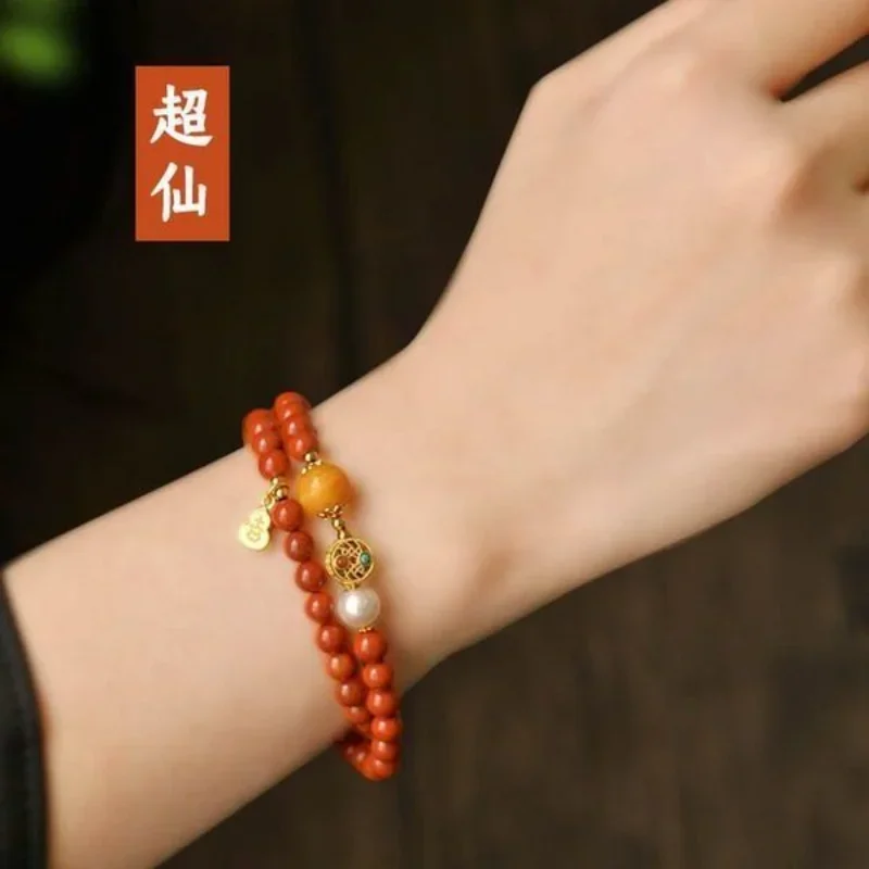 UMQ Bring In Wealth Natural Southern Red Double-layer Bracelet Buddhist Beads Lucky Gift Multi-circle Hand String Prayer Jewelry