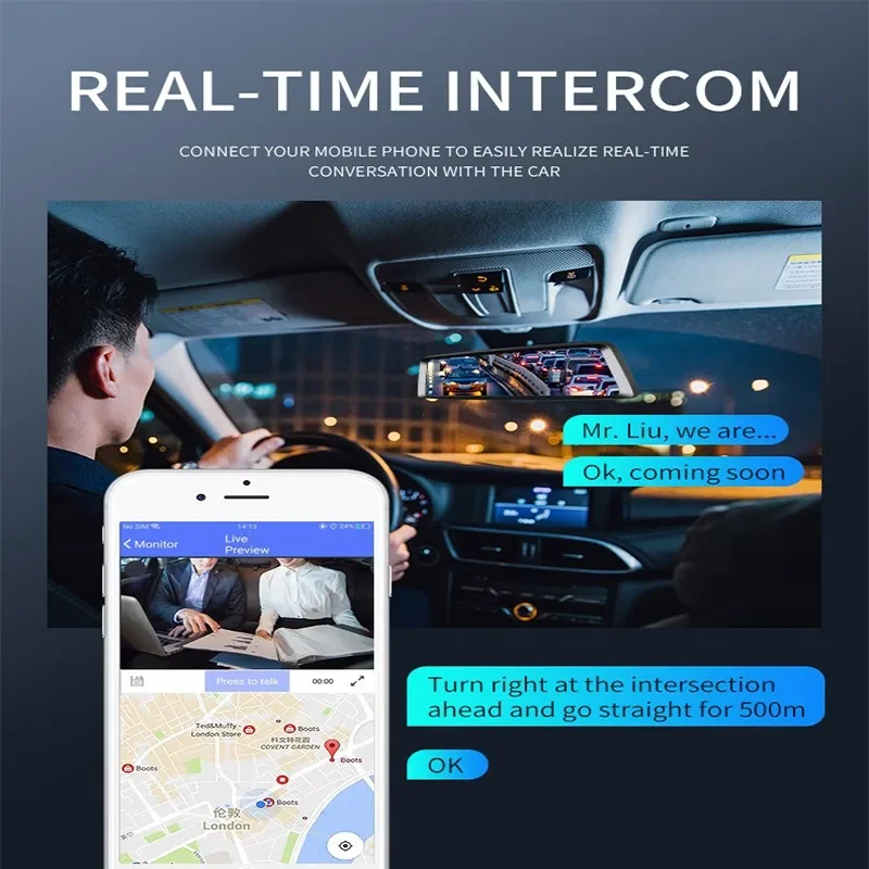 A10 7 Inch Car Dvr Dash Cam Rearview Mirror with Front Inside Dual Camera Gps Navigation Wifi 4g Live Streaming Black 1080P IPS image 5