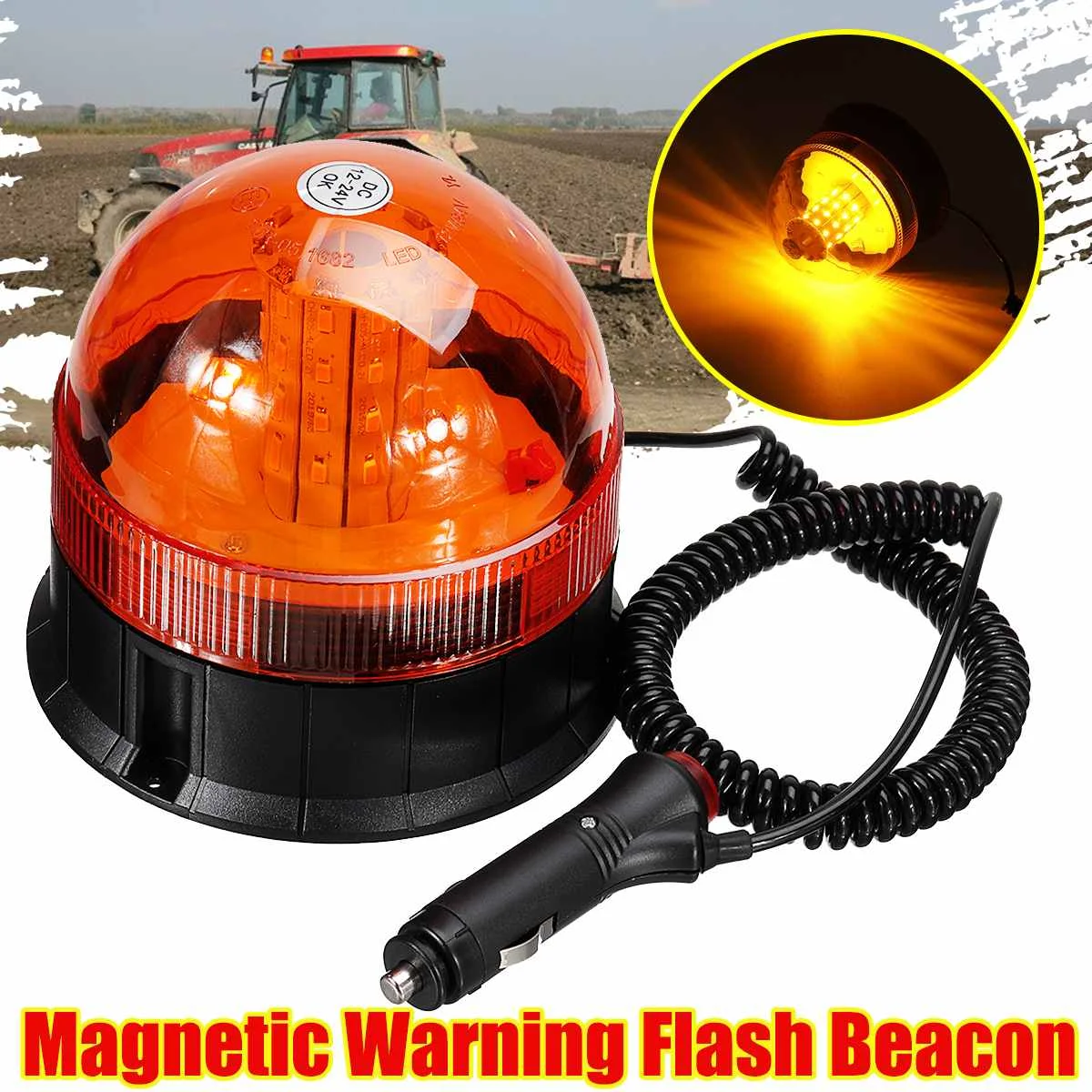 12V-24V Magnetic Roof LED Rotating Flash Strobe Light Warning Beacon Signal Indicator Lamps Amber Truck Trailer Tractor Bus