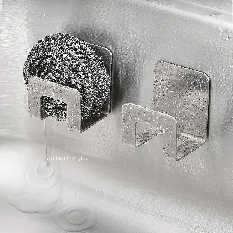 Stainless Steel Sink Tray Drainer Rack Kitchen Sink Sponge Holders Self Adhesive Hook Storage Holder Kitchen Wire Rag Organizer image 6
