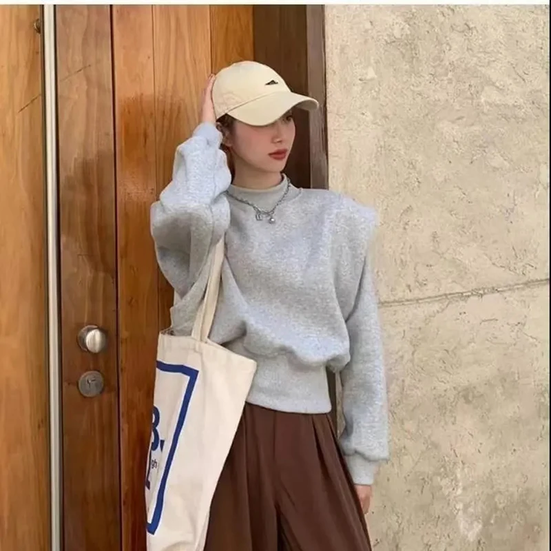 เสื้อสเวตเชิ้ตผู้หญิงแบบเรียบง่าย ผ้าพลัชเนื้อนุ่ม ใส่สบายๆ แขนยาว คอโอ ทรงหลวม แฟชั่นเก๋ แมทช์ได้กับทุกชุด เสื้อกีฬาผู้หญิงรุ่นใหม่ สำหรับฤดูใบไม้ร่วงและฤดูหนาว