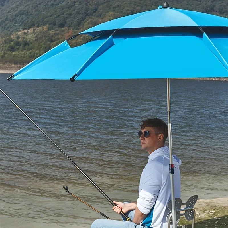 Double Layer Reinforced Universal Fishing Umbrella with Cane - Oxford Cloth Sun and Rain Protection Parasol with Windproof Fork