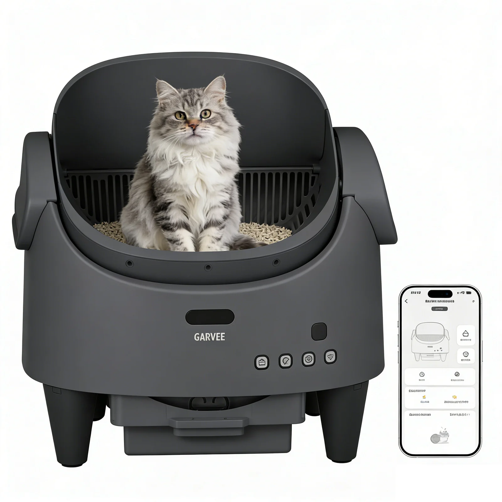 Zelfreinigende slimme kattenbak met app-besturing, automatische geurbeheersing en grote afvalbak voor één of meerdere katten