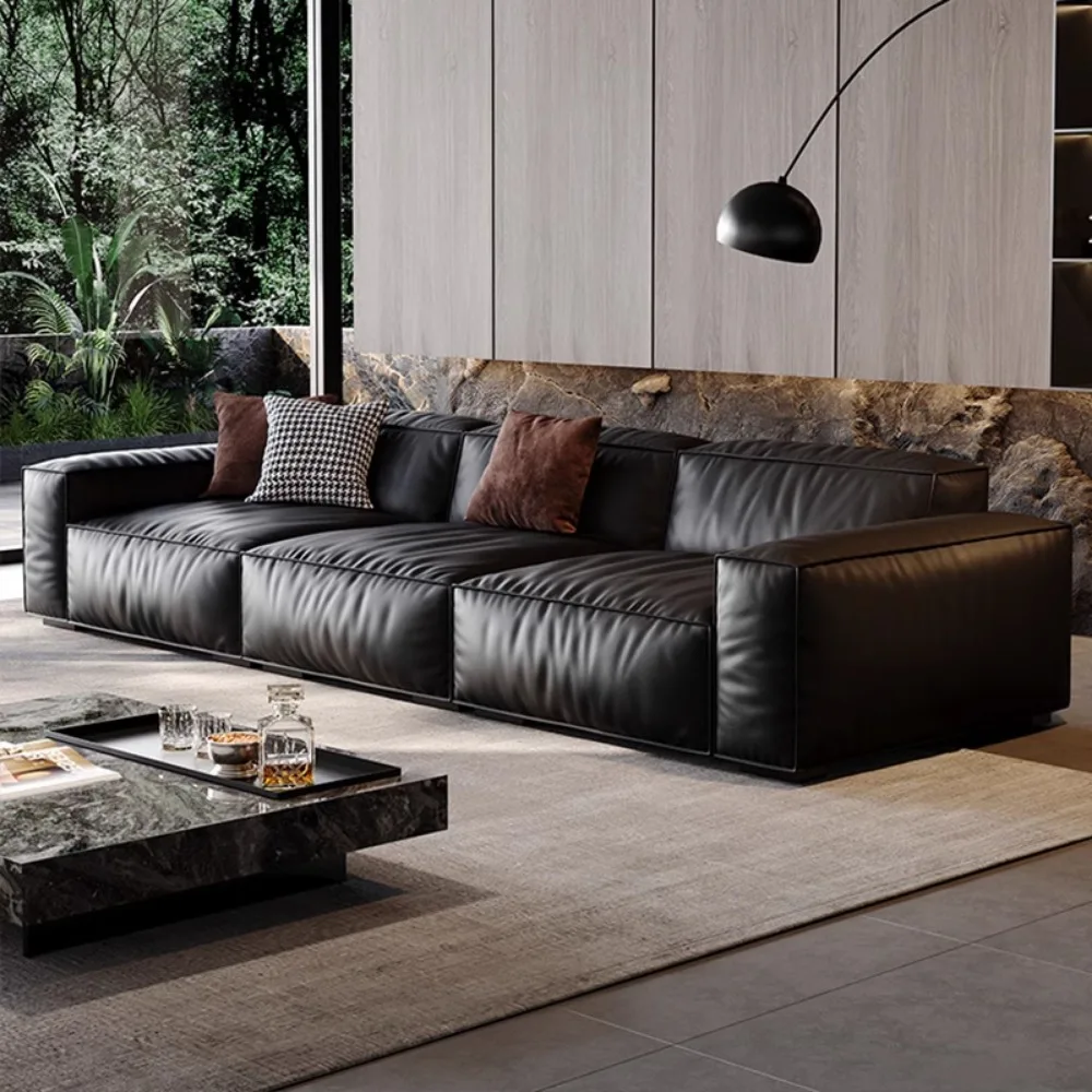 

Family Italian Living Room Sofas Genuine Leather Sectional Apartment Relaxing Sofa Elegant Comfortable Muebles Home Furniture