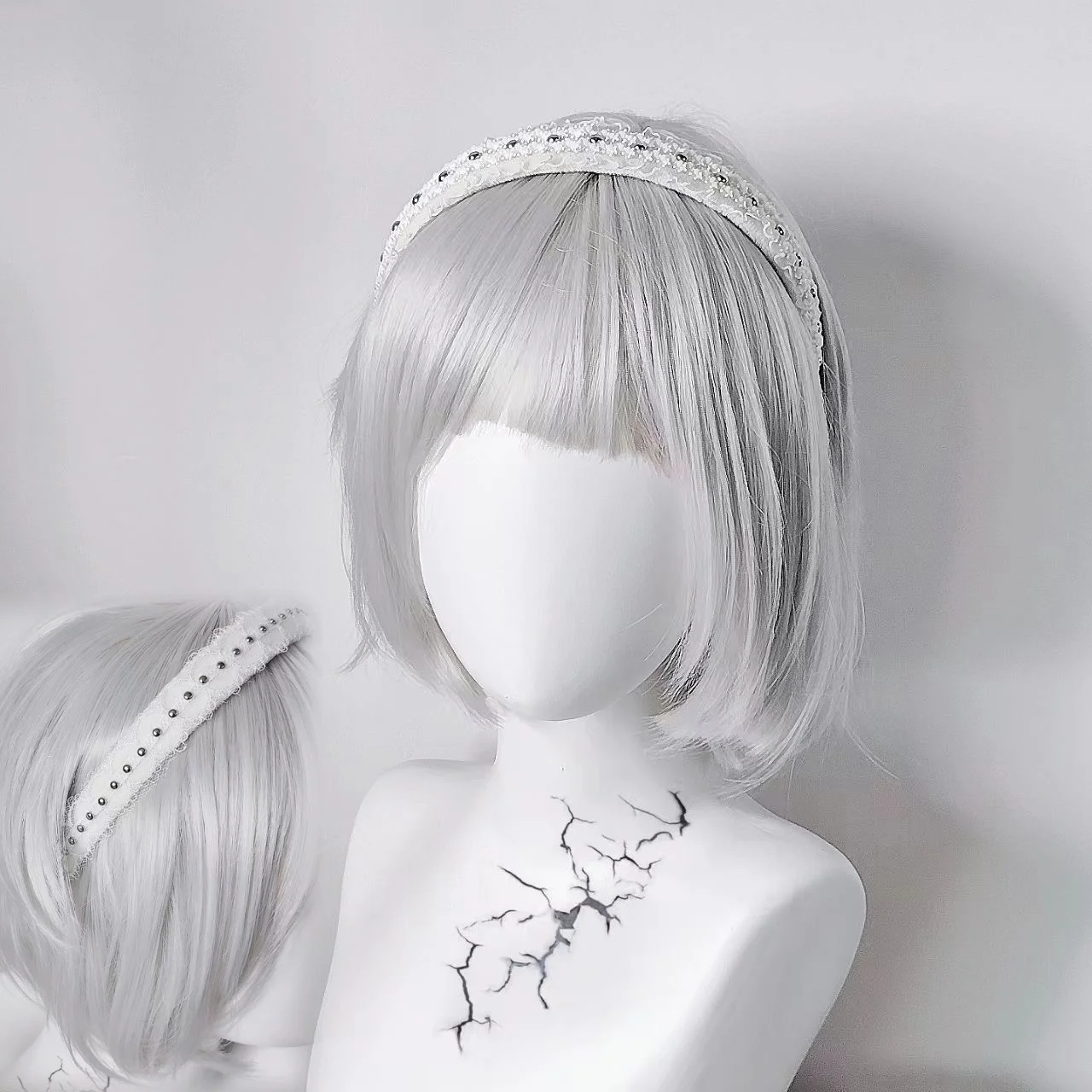 

Subcultural White Rivet Headband Lace Sweet Hair Pressing Headpiece Minority Spicy Girl Head Ornament