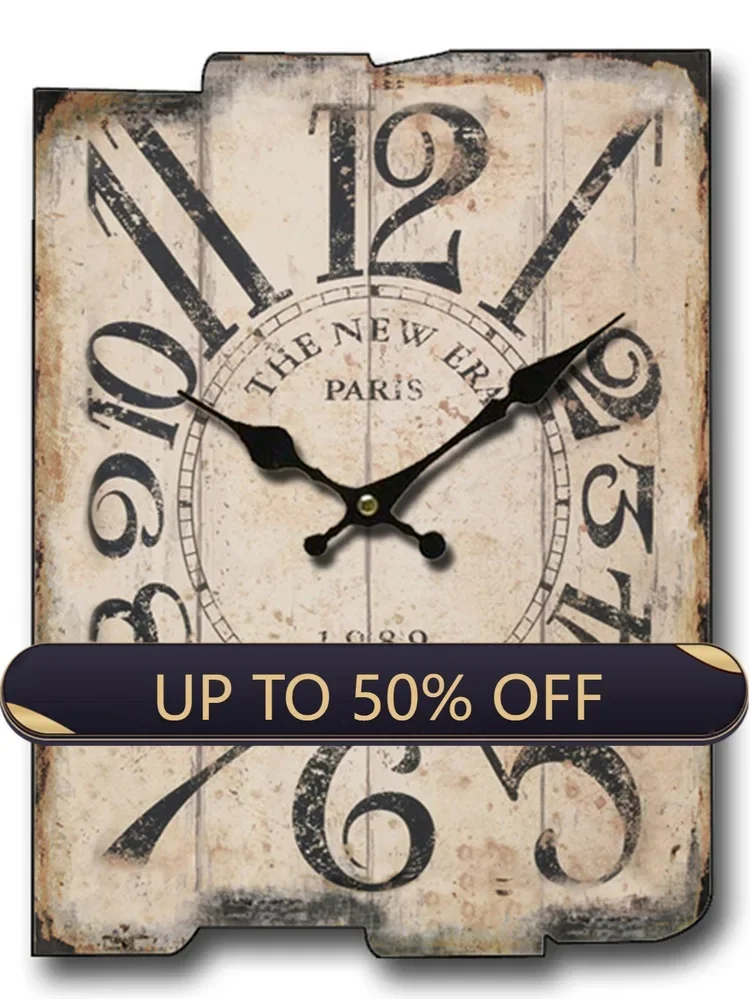 Large Square Wall Clock Retro Wood Creative Vintage Clocks Wall Home Decor Shabby Chic Silent Wall Watch Orologio Da Parete D079