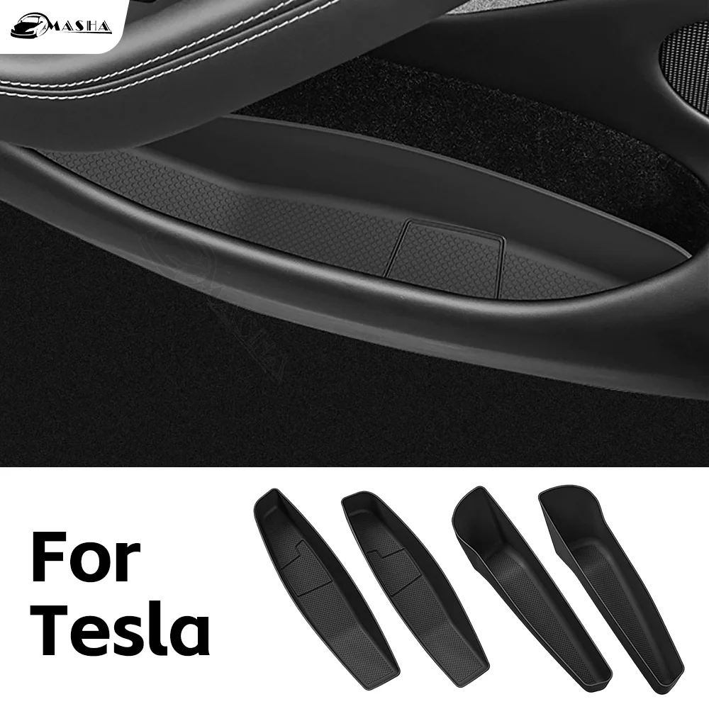

4 шт. ящик для хранения бокового кармана на дверь для 2026 2025 Tesla Model Y Juniper, аксессуары, лоток-органайзер для передних и задних дверей