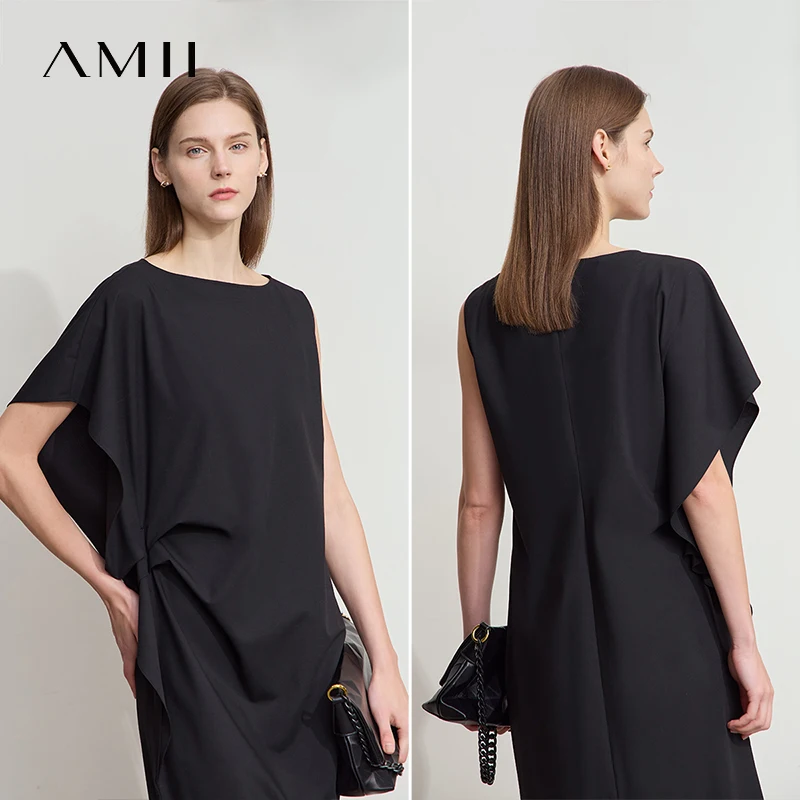Amii – robe minimaliste pour femmes, nouvelle collection été 2021, manches courtes, ligne en H, asymétrique, vêtements élégants pour dames, 12522022