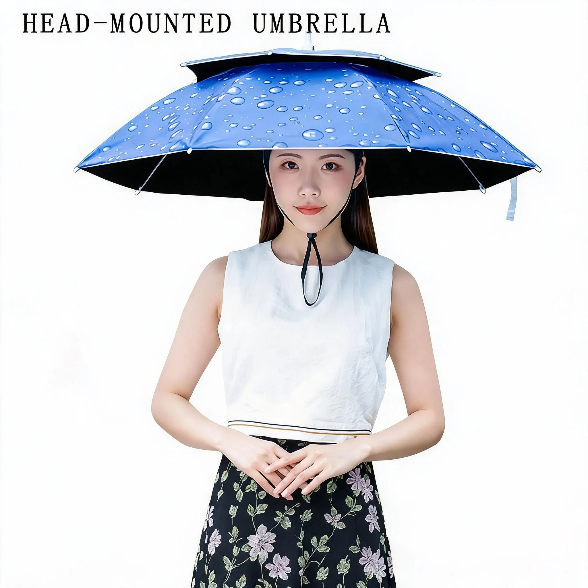 

8 Bone Rain Umbrella Hat Foldable Sun Shade Waterproof Fishing Headwear Cap Beach Head Hats Double-Layer UV Protection Sunscreen