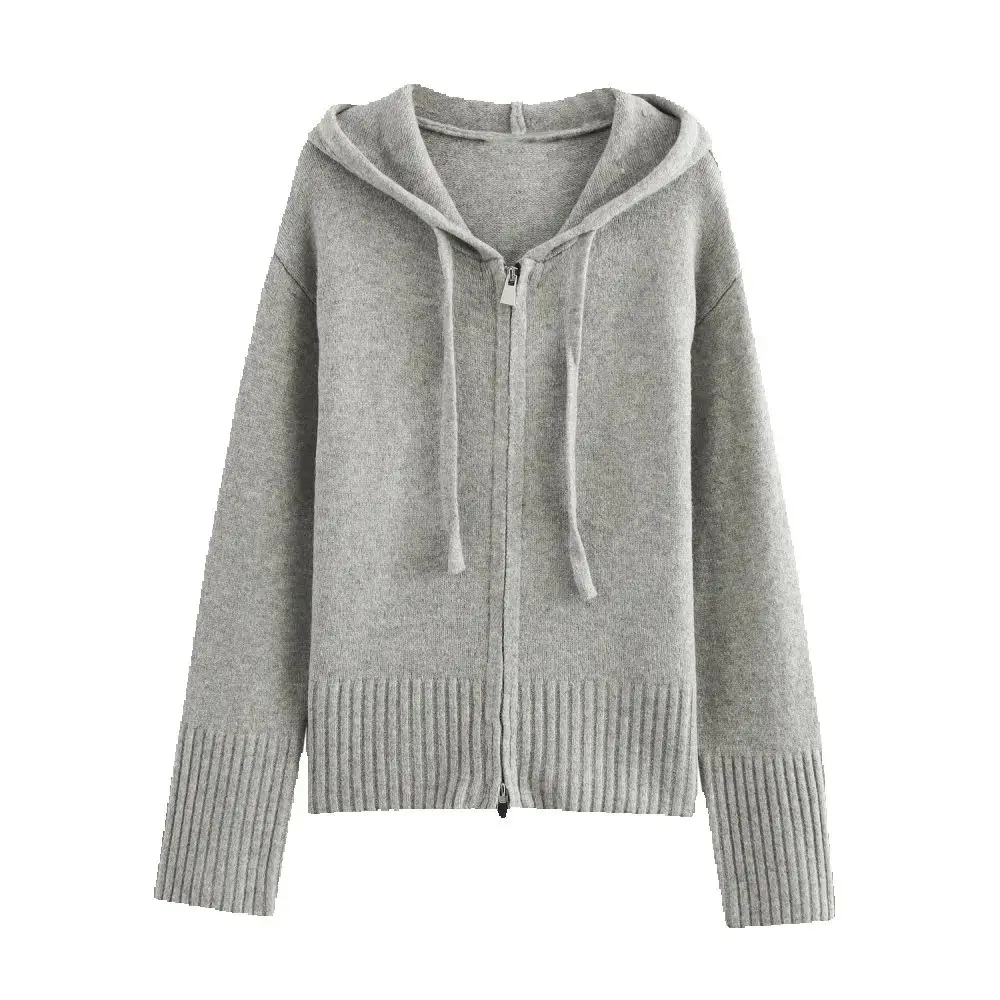 

Women's Knitted Loose Top Hooded Long Sleeve Zipper Strap Winter New Comfortable Cardigan