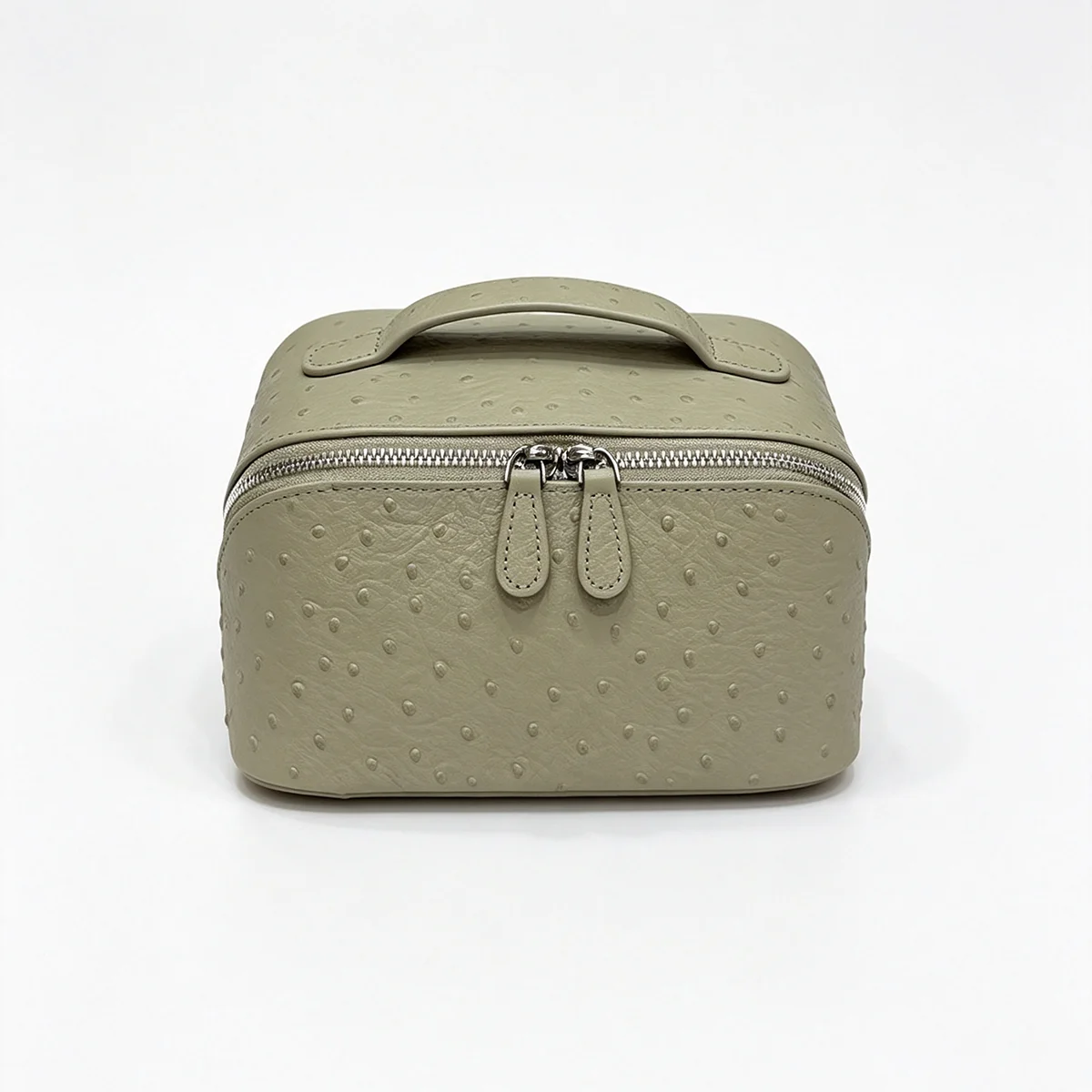 Echte Rindsleder-Kosmetiktasche mit Straußenmuster, Tragbare Reisetasche für Make-up und Toilettenartikel mit Reißverschluss – Detail 17