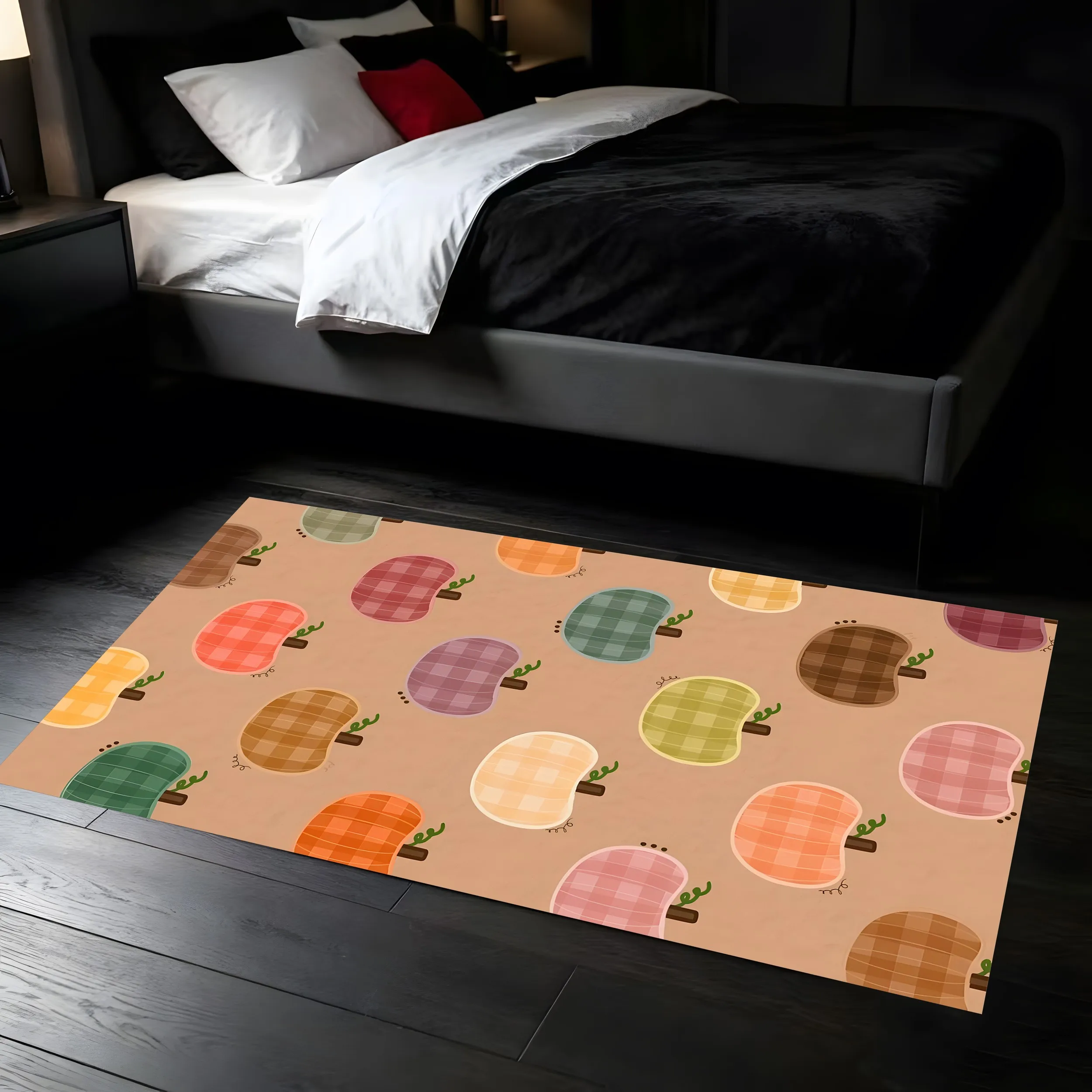Halloween Carpet 2D Rug Colorful Checkered Pumpkin Pattern Whimsical Soothing Style Soft Bright Perfect Warm Thanksgiving Autumn
