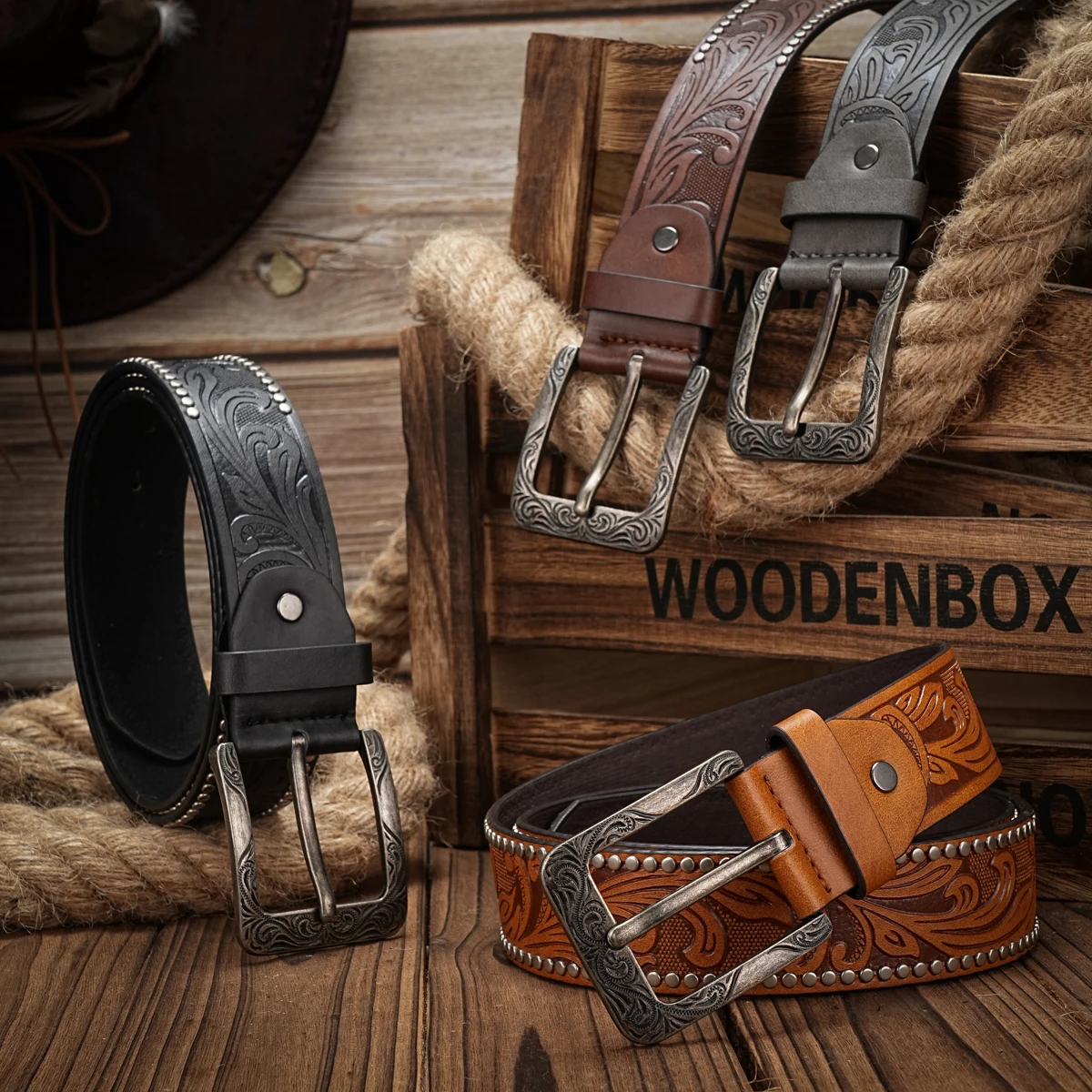 A Casual, Individual and Retro Belt, Western-Style Clothing Accessory, Metal Buckle, PU Belt, Suitable for Both Men and Women