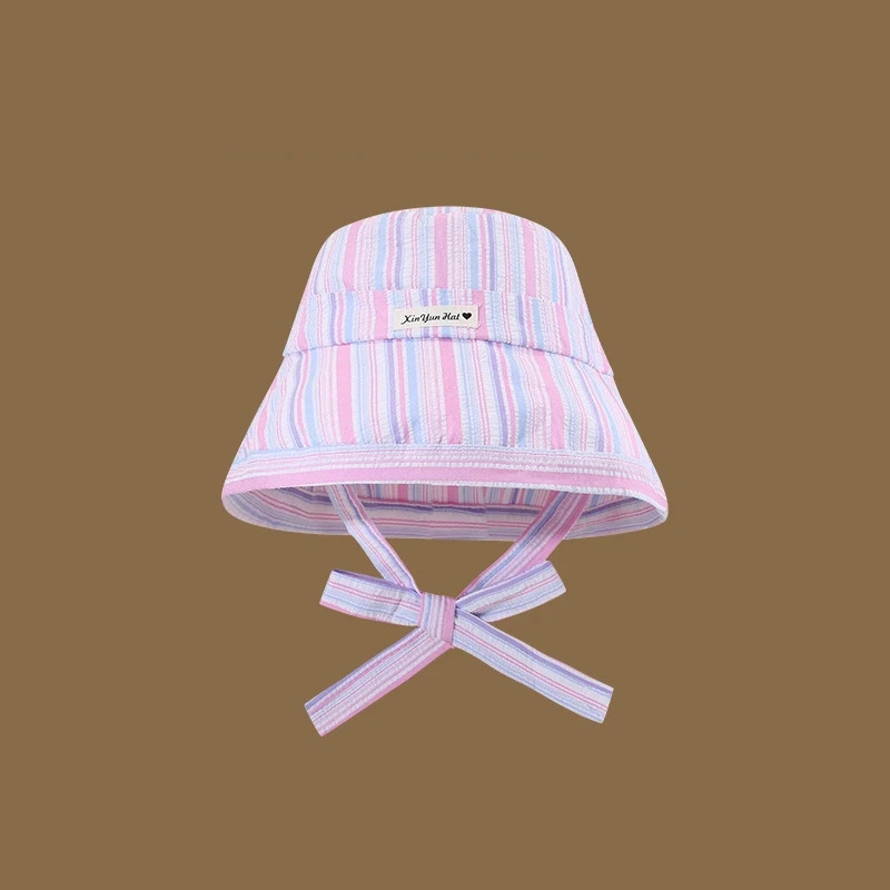 Cappello da pescatore con cravatta a righe carino Cappello da sole estivo nuovo Cappello di protezione solare a tesa larga casual sottile e versatile