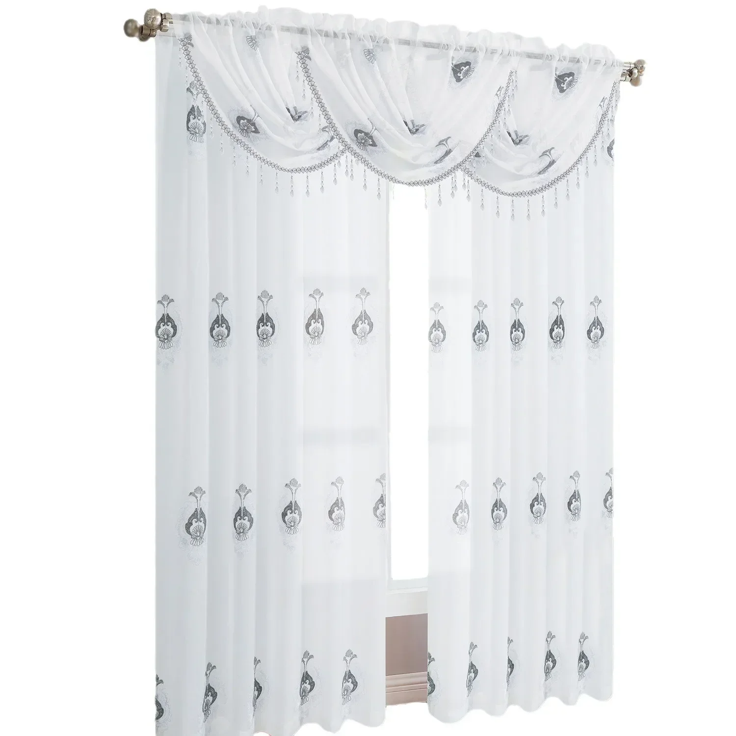 NH4213 hotel bay window balcony European style curtain head high-end white embroidered curtain fabric curtain