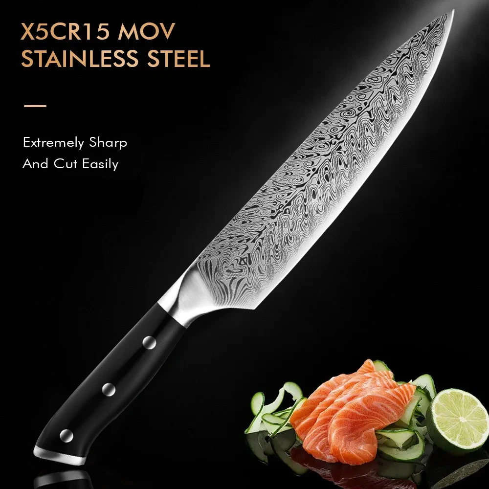 Professional kitchen knife - Damascus texture chef's knife with anti-slip handle, sharp and multi-functional cooking knife, thre