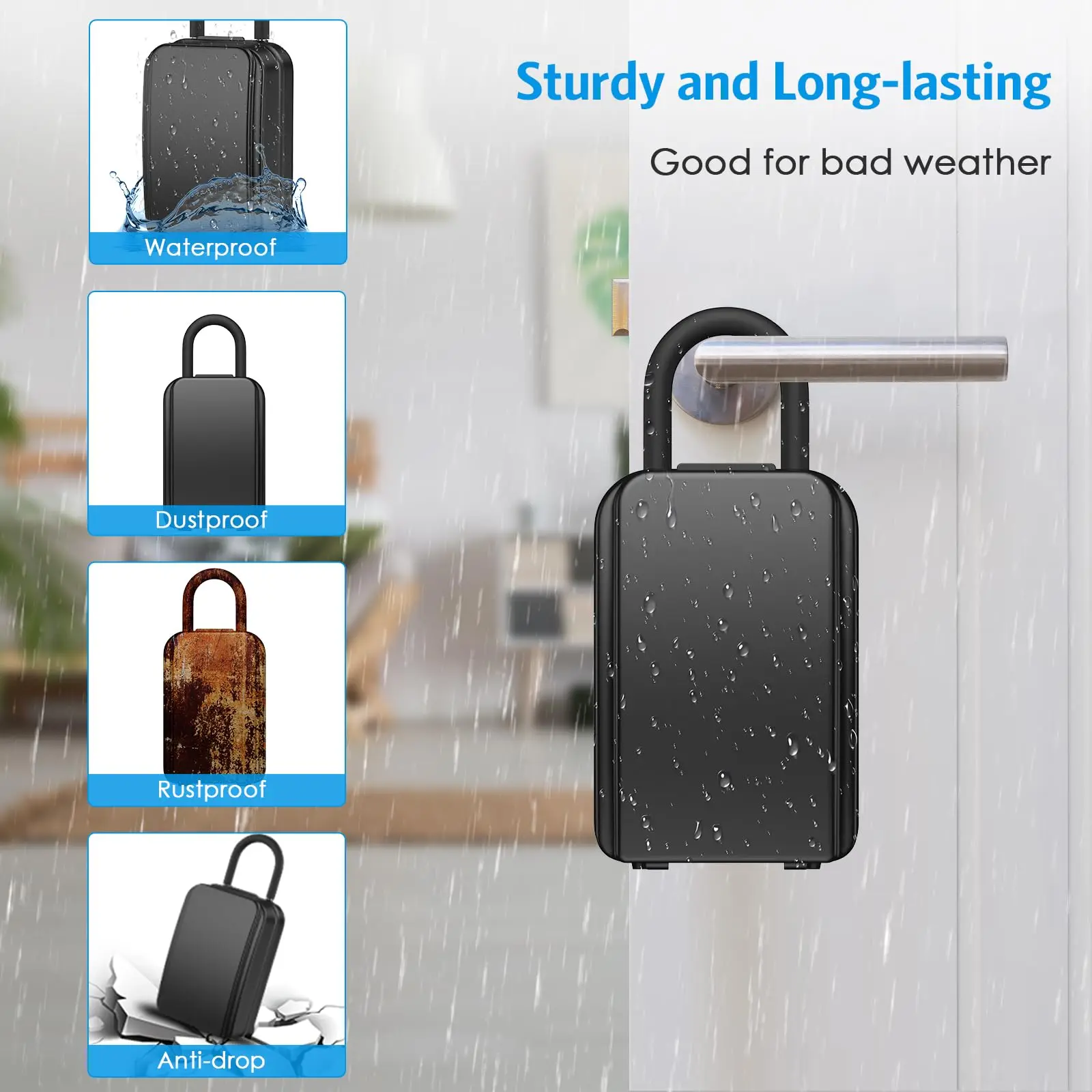 Outdoor Key Lock Box Waterproof Resettable Combination Lockbox with Spare Key Large Capacity Lock Box Portable Black Lock Box