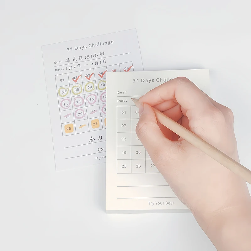 30 Days Planner Daily Challenge Notepad Self-Discipline Checklist Self-adhesive Memo Pads Mini Pocket Checklist Writing Pads
