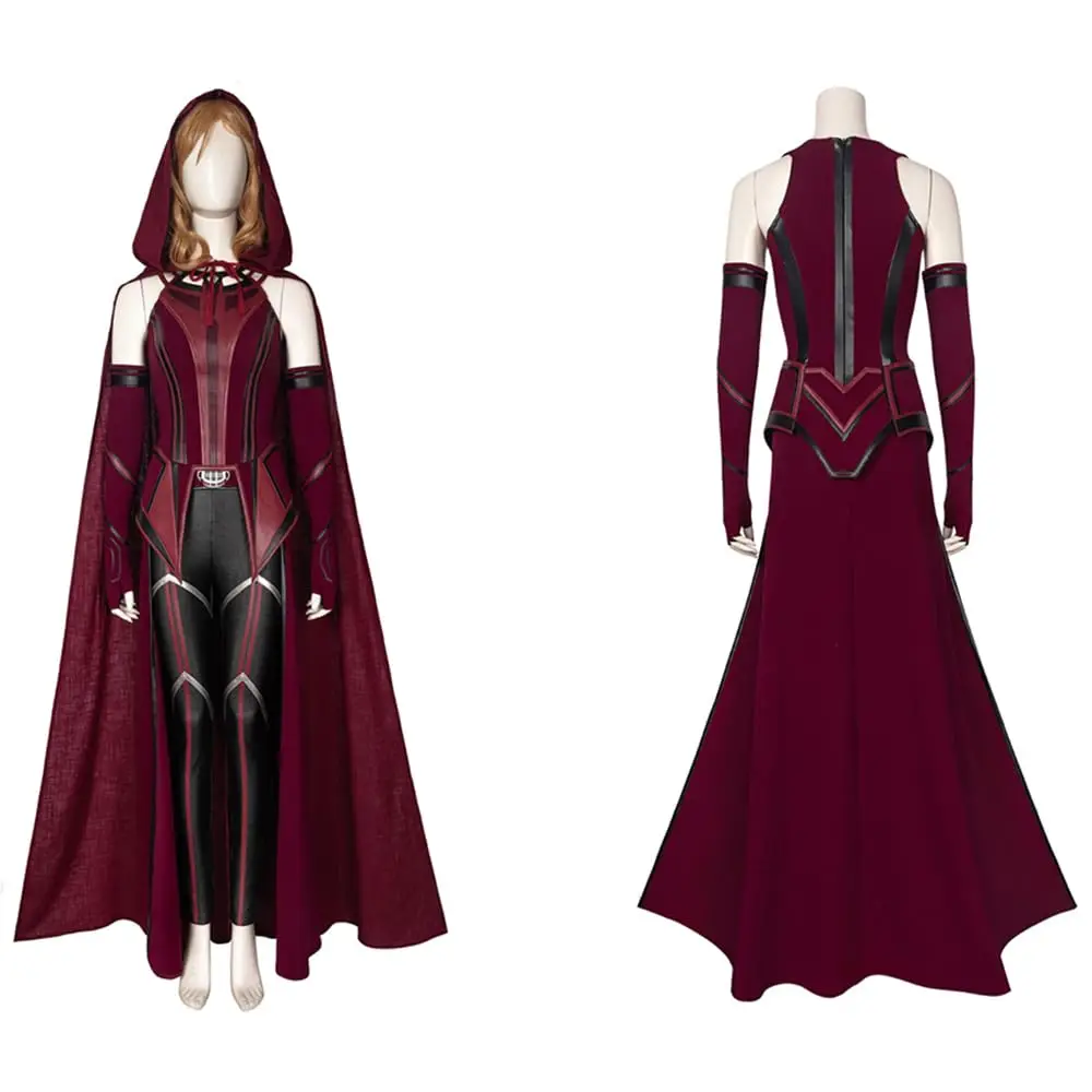 Scarlet Witch Vrouwen Cosplay Kostuum Kroon Hoofddeksel Rode CloakTop Broek Gordel Handschoenen Halloween Cosplay Volledige Set