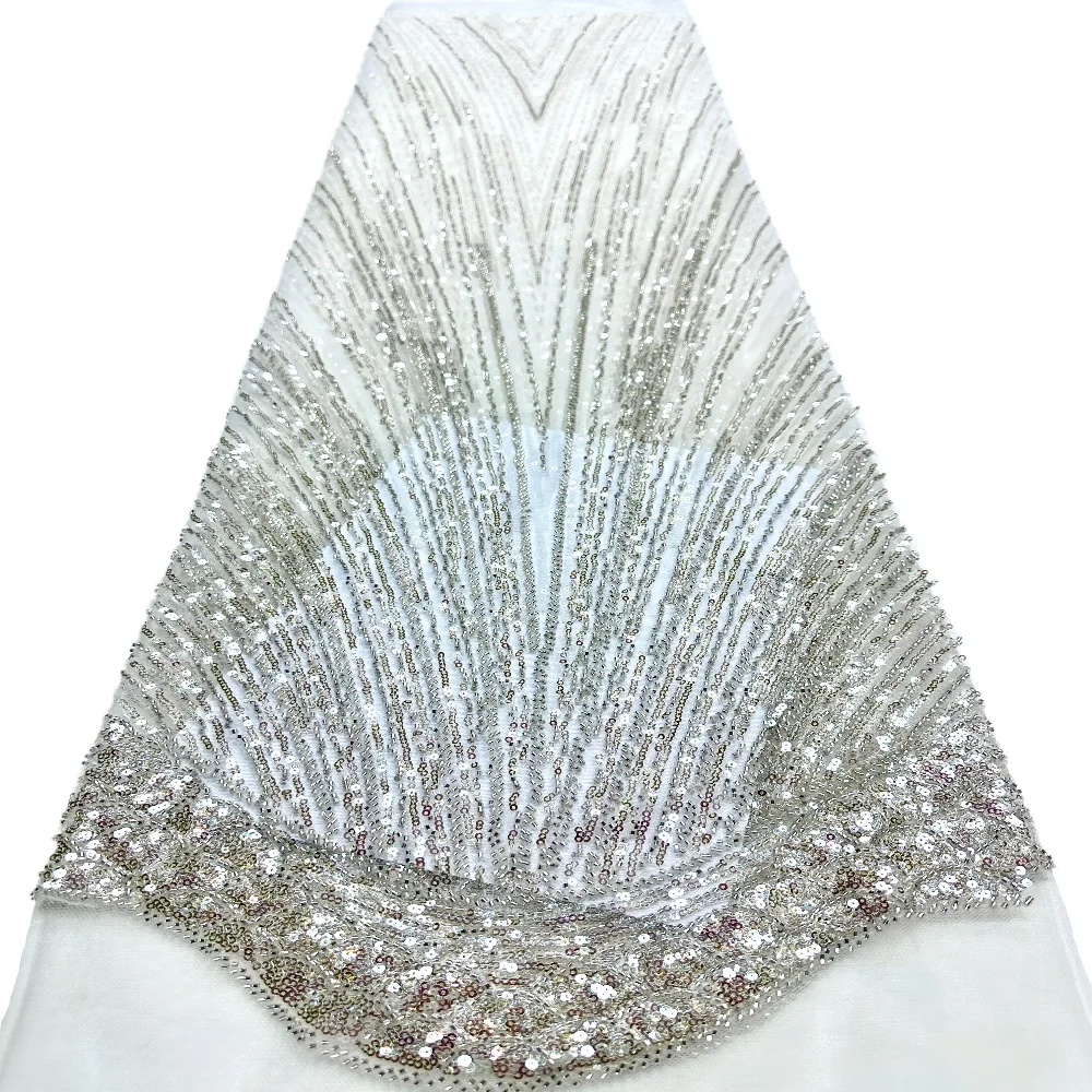 

African Sequins Beaded Groom Lace Fabric High Quality French Tulle Lace Fabric 2026 Embroidery Nigerian Lace Fabrics
