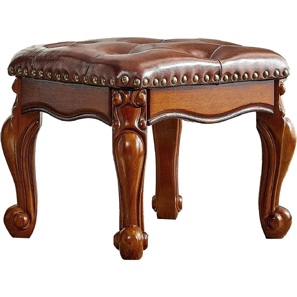 

Stool, Footstool and Ottomans Small Foot Stool with Fiber Leather Wooden Foot Rest Upholstered Footrest, Stool