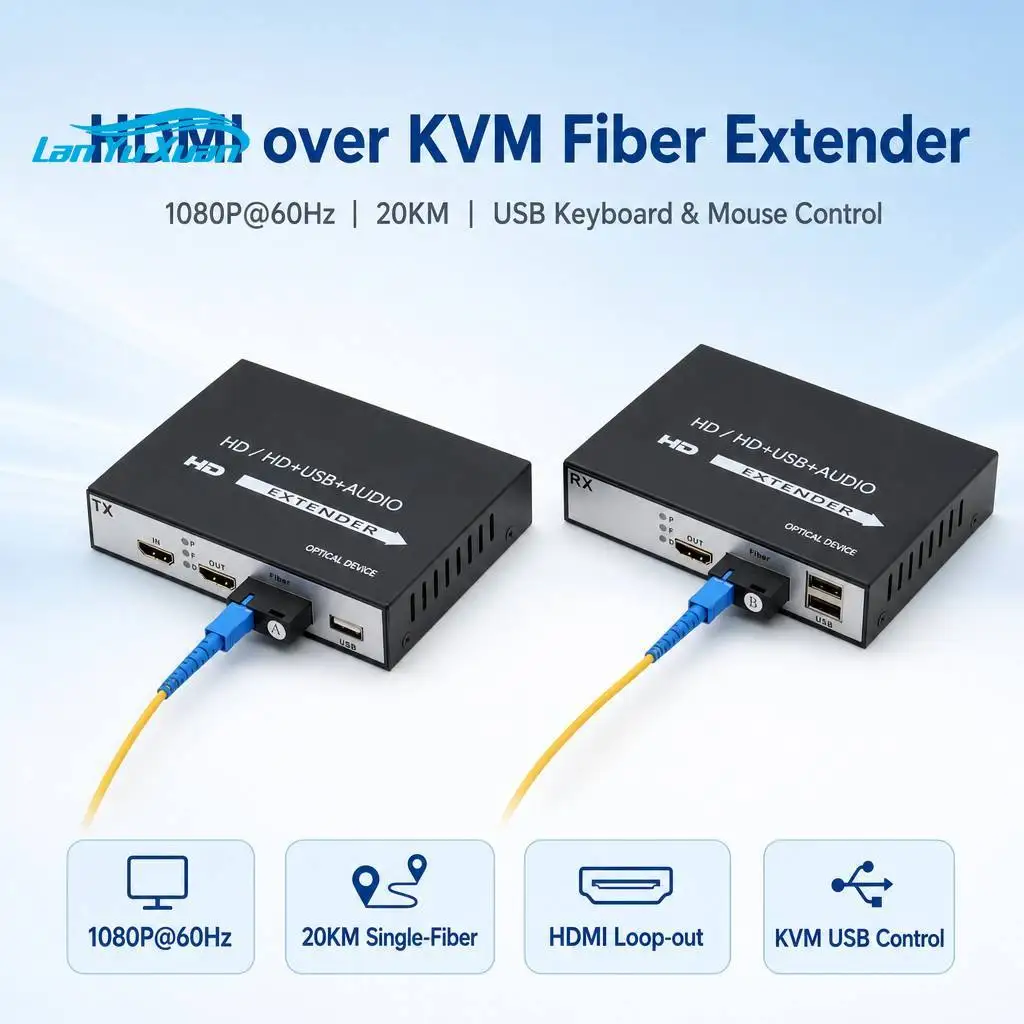 Factory Direct Professional HDMI KVM USB Fiber 20KM SC Transmitter Receiver Loop Output 1080P for Education Signage Use