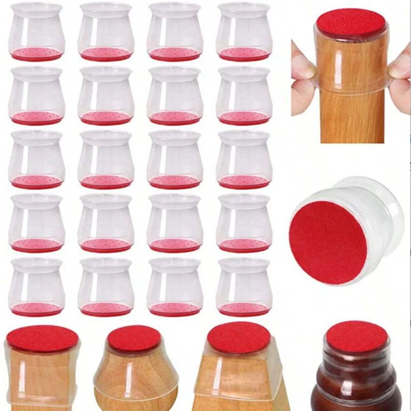 Transparent Red Chair Leg Pads, Silent and Wear-Resistant Table Leg Covers, Felt Pads for Chairs, Noise-Reducing Pads, 8PCs