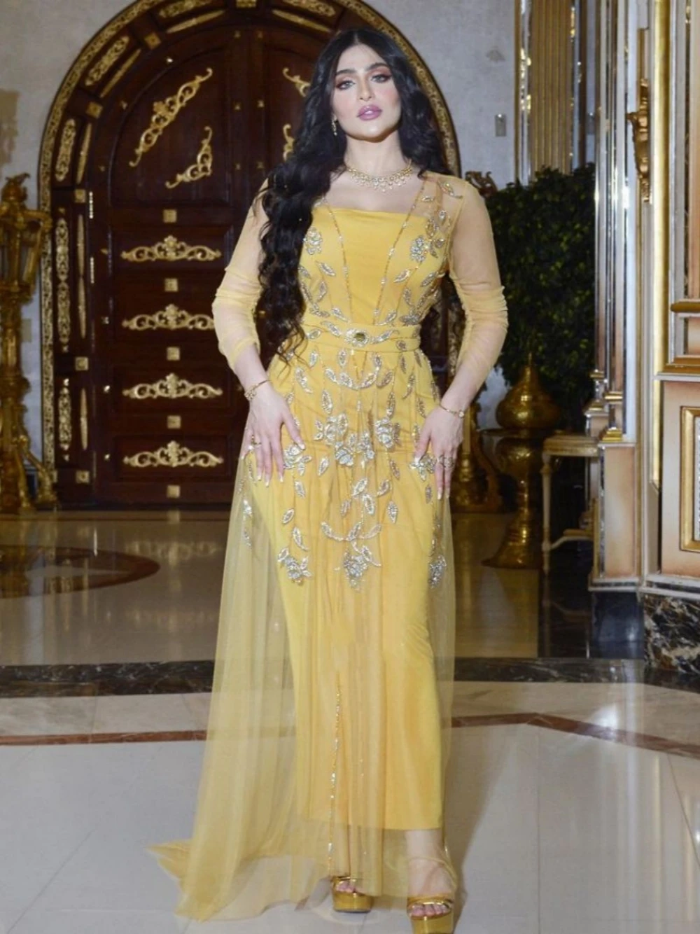 فستان سهرة قفطان أصفر أنيق رقي - مراجعة Women Formal Wear Sale وسعره