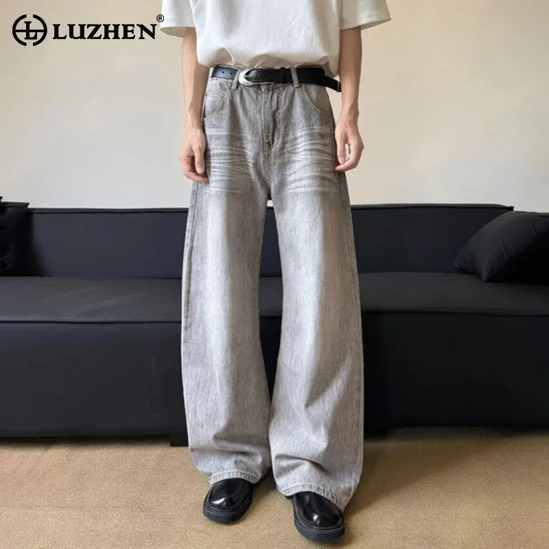 

LUZHEN 2025 New Vintage Washed Straight Denim Pants Men's Handsome Elegant Casual Jeans Male High Quality Simple Clothes JY2941