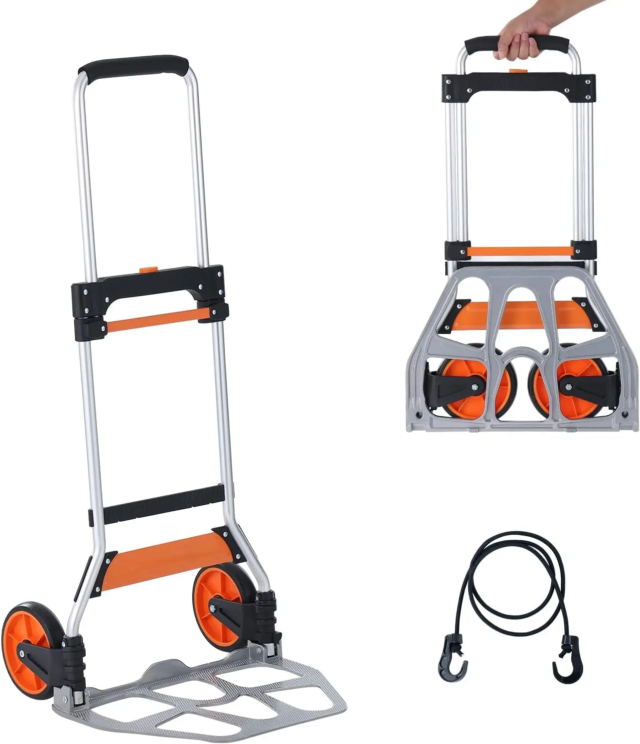 Folding Hand Truck and Dolly, 275 Lbs Capacity, Aluminum Foldable Cart, Heavy-Duty Luggage Trolley Cart with Telescoping Handle