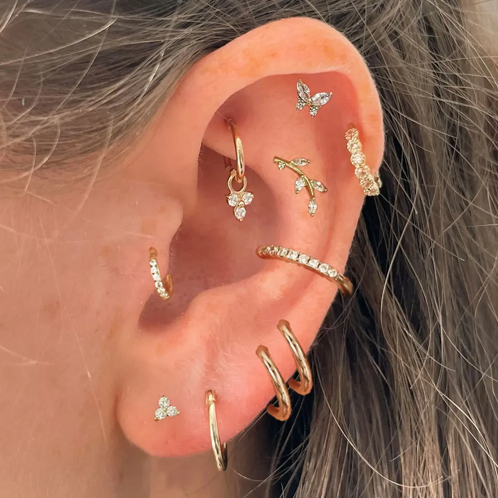 Rook Conch Helix Ear Piercing Leaf Butterfly Women Lobe Zirocn Hoop Earring Stainless Steel Ear Ring Earring Piercing Jewelry