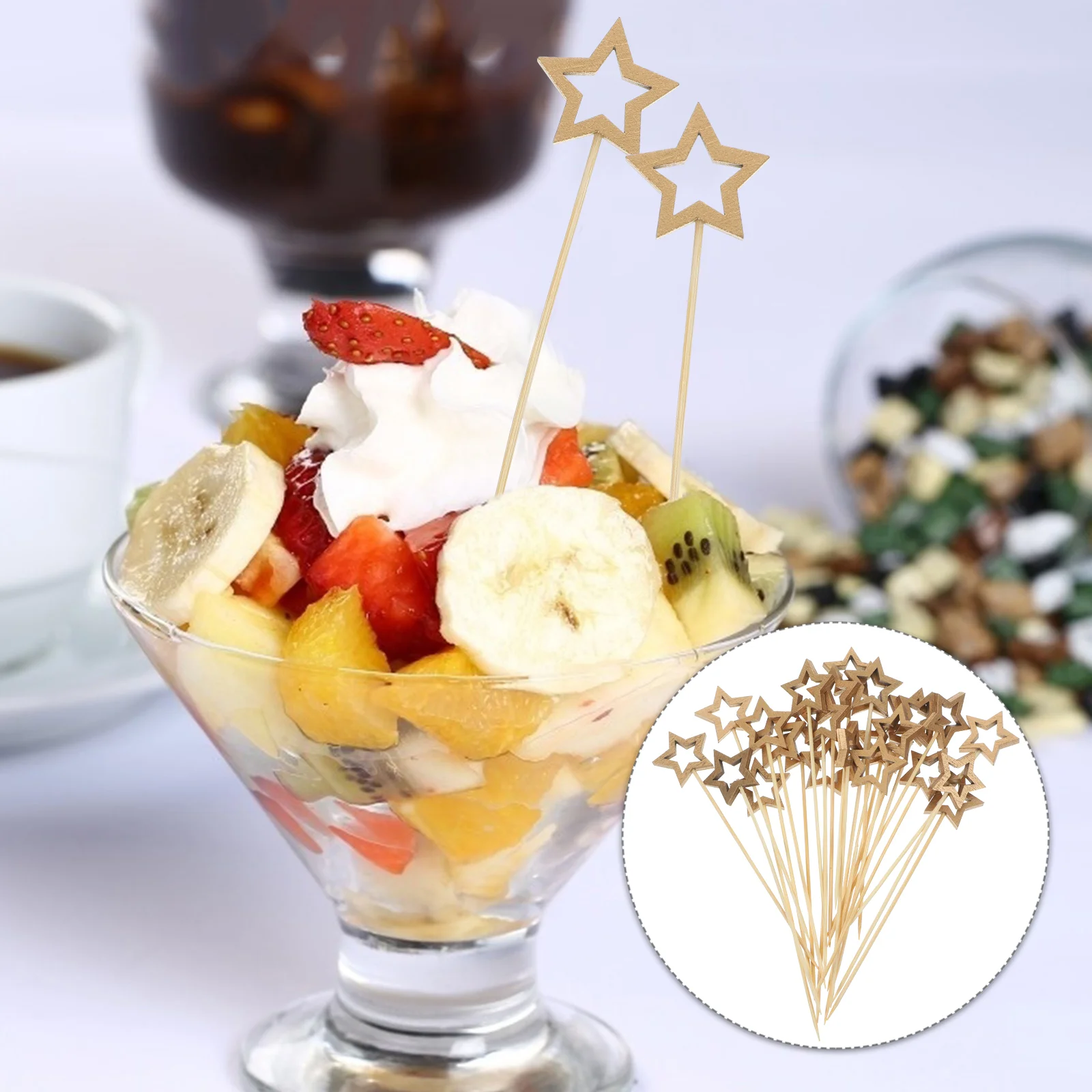 

50 Pcs Drink Christmas Fruit Skewers (hollow Golden Five-pointed Star) 50pcs Sandwich Picks Top Hat Cocktail Toothpick Shape