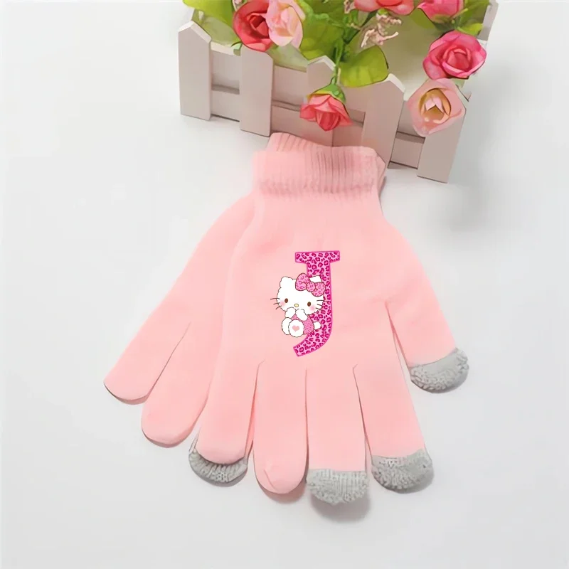 مرحبا كيتي قفازات الفتيات Kawaii رسالة A-Z قفاز أطفال شتاء دافئ شاشة ملموس القفازات الأطفال اكسسوارات هدية الكريسماس