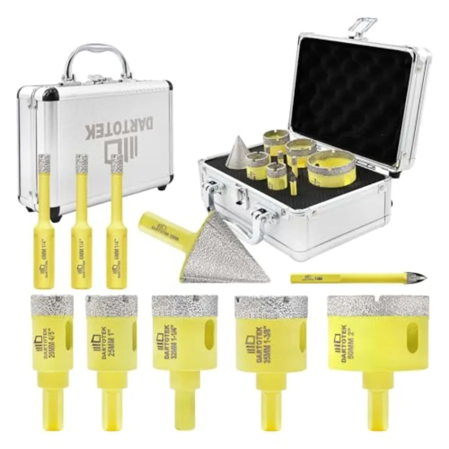 

Diamond Core Drill Bits Set PCS - Tile Hole Saw Kit 6/6/6/20/25/32/35/50mm/1 3/8"/6mm for Porcelain Ceramic Tile Granite Marble
