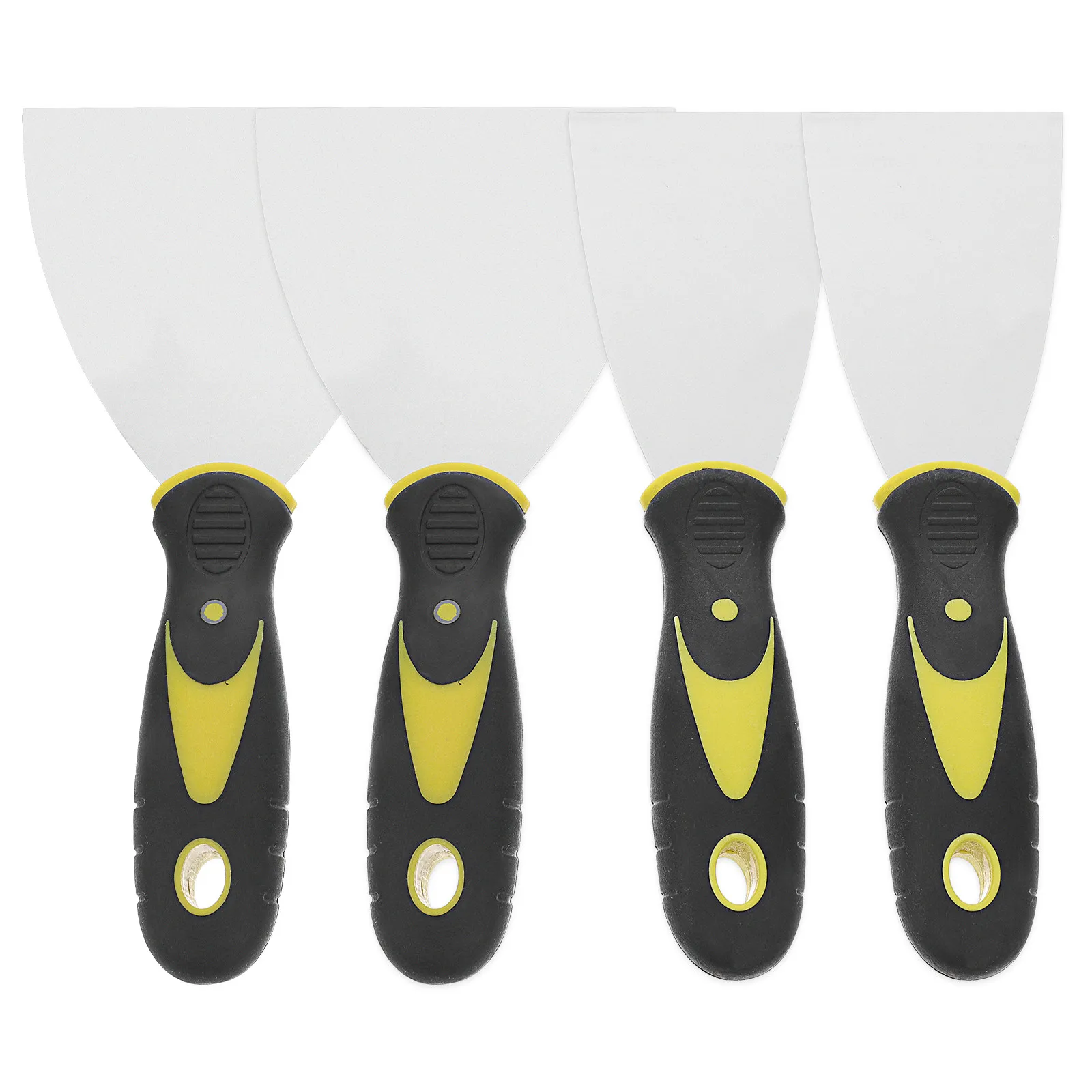 4Pcs Dual-Color Handle Putty Knife Set Stainless Steel Mirror-Polished Drywall Spatula for Wallpaper Removal Patch Repair