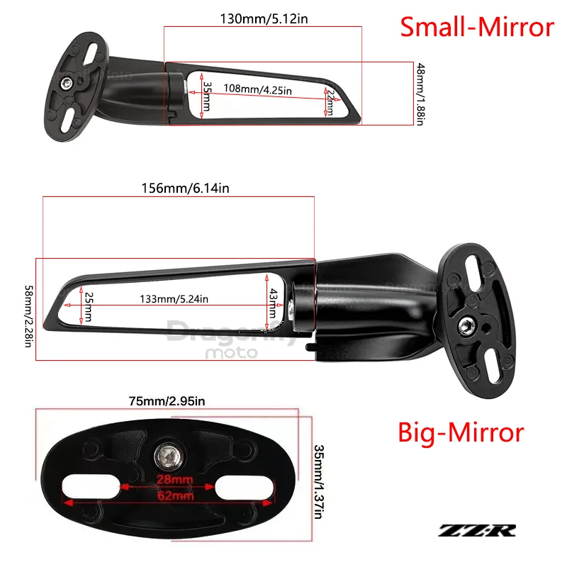 Motorcycle Wing Mirrors For Kawasaki ZZR600 ZZR1200 1400 ZZR 600 1200 Adjustable Rotating Rearview Side Mirror WITH LOGO