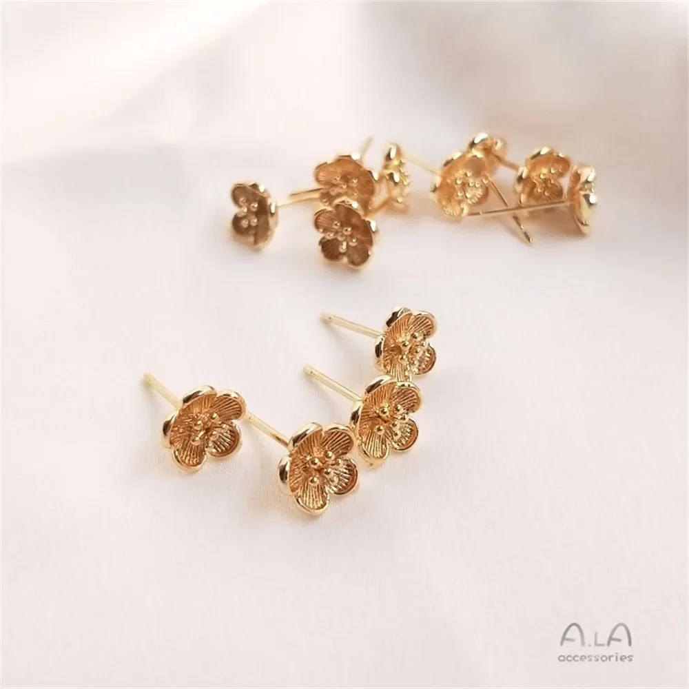 

14K Wrapped Gold Six Petals Plum Flower Earrings Simple Hand-made Diy Ear Accessories E053