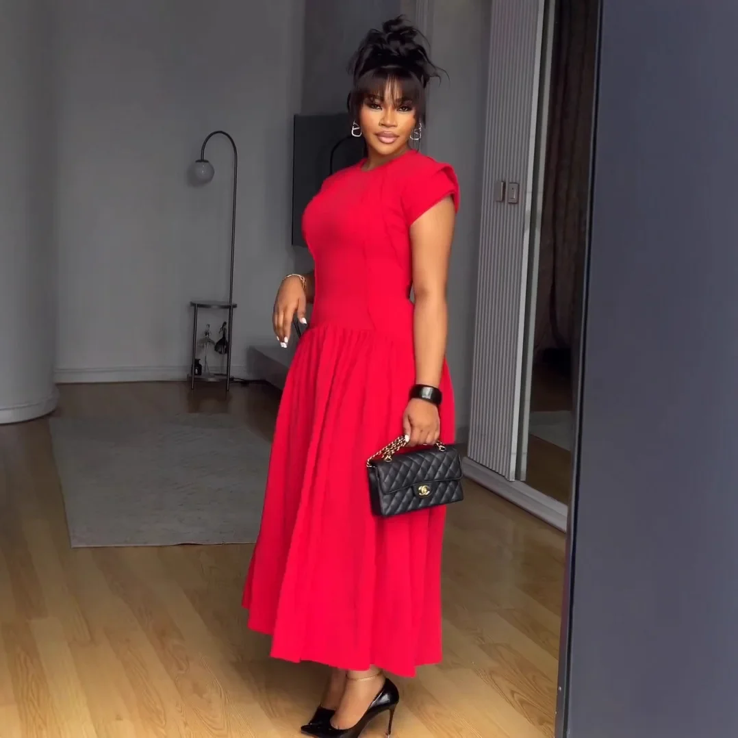 Abiti africani Dashiki rossi per donna Elegante abito africano a maniche corte in poliestere da sera lungo maxi abito Ankara