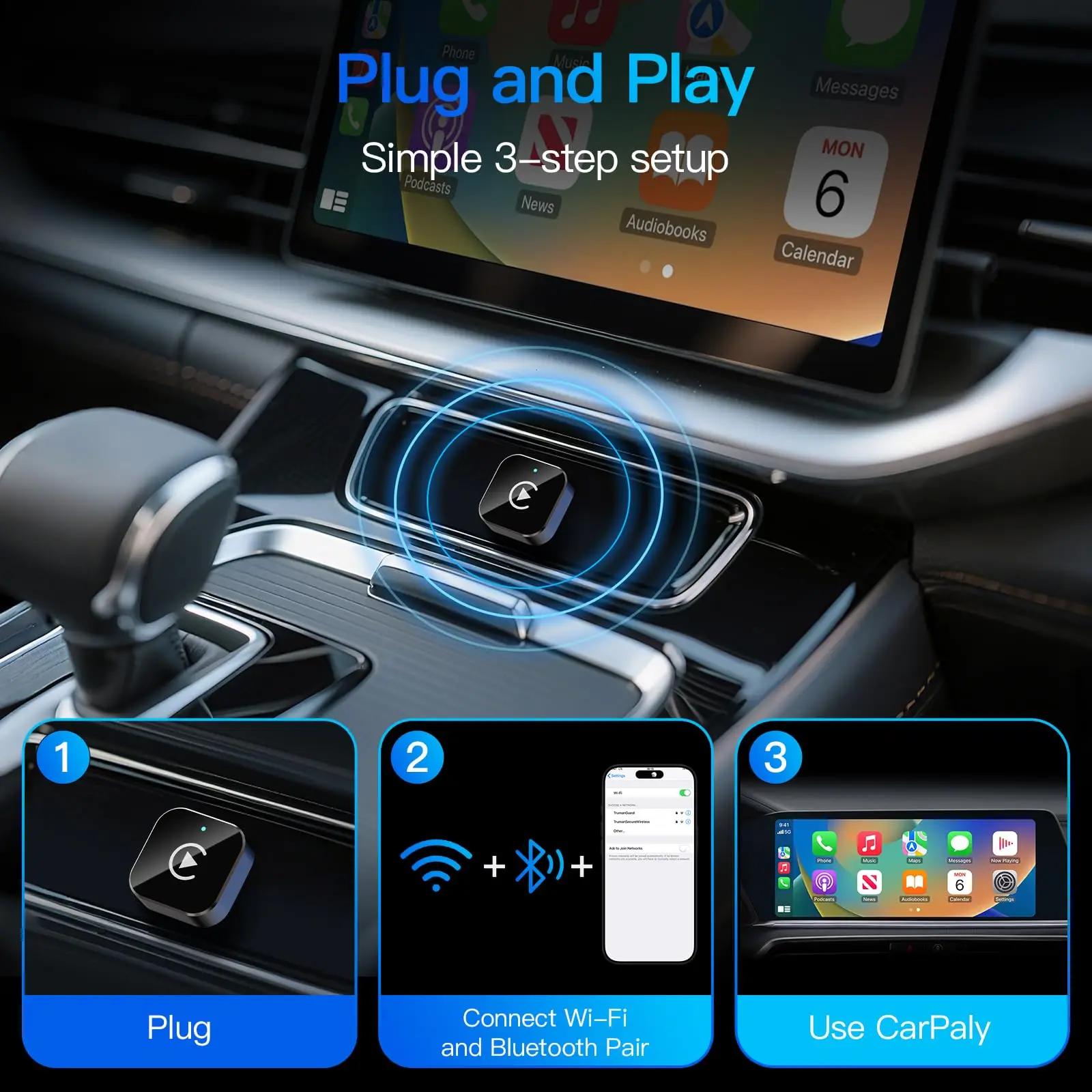 Wireless CarPlay & Android Auto Adapter, Plug & Play CarPlay Dongle Converts Wired to Wireless, Fast Auto-Connect, No Delay image 6