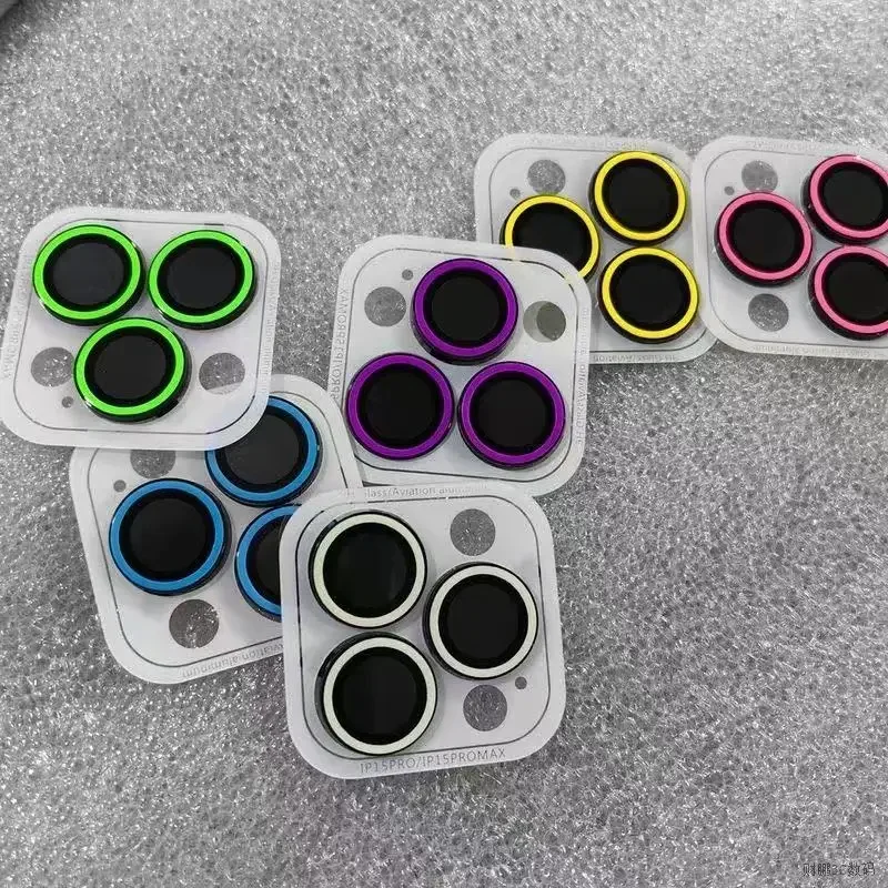 1-3Pcs Pink Blue Green Luminous Camera Lens Protector For 17 Pro Max 16 14 15 13 12 Pro Max Lens Ring Glass Film Glowing Cap