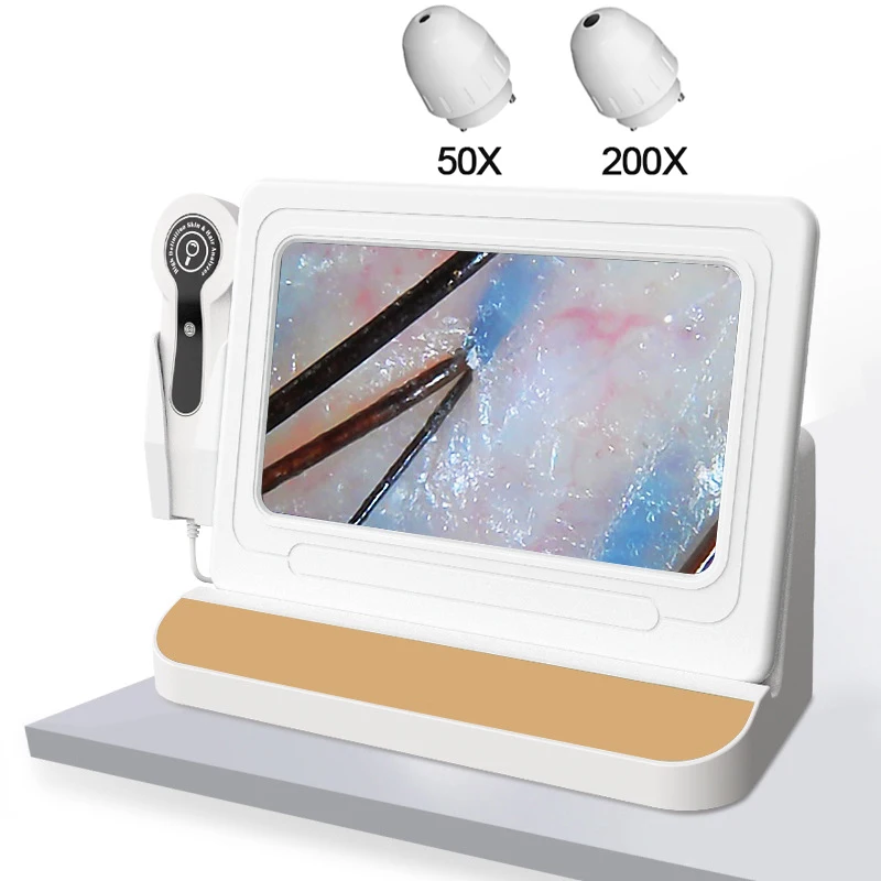200/50x Huid Haar Hoofdhuid Detector Dermascope Voor Huid Scanner Machine Digitale Microscoop Hd Haarzakjes Huid Analyzer 10 Inch - afbeelding 2