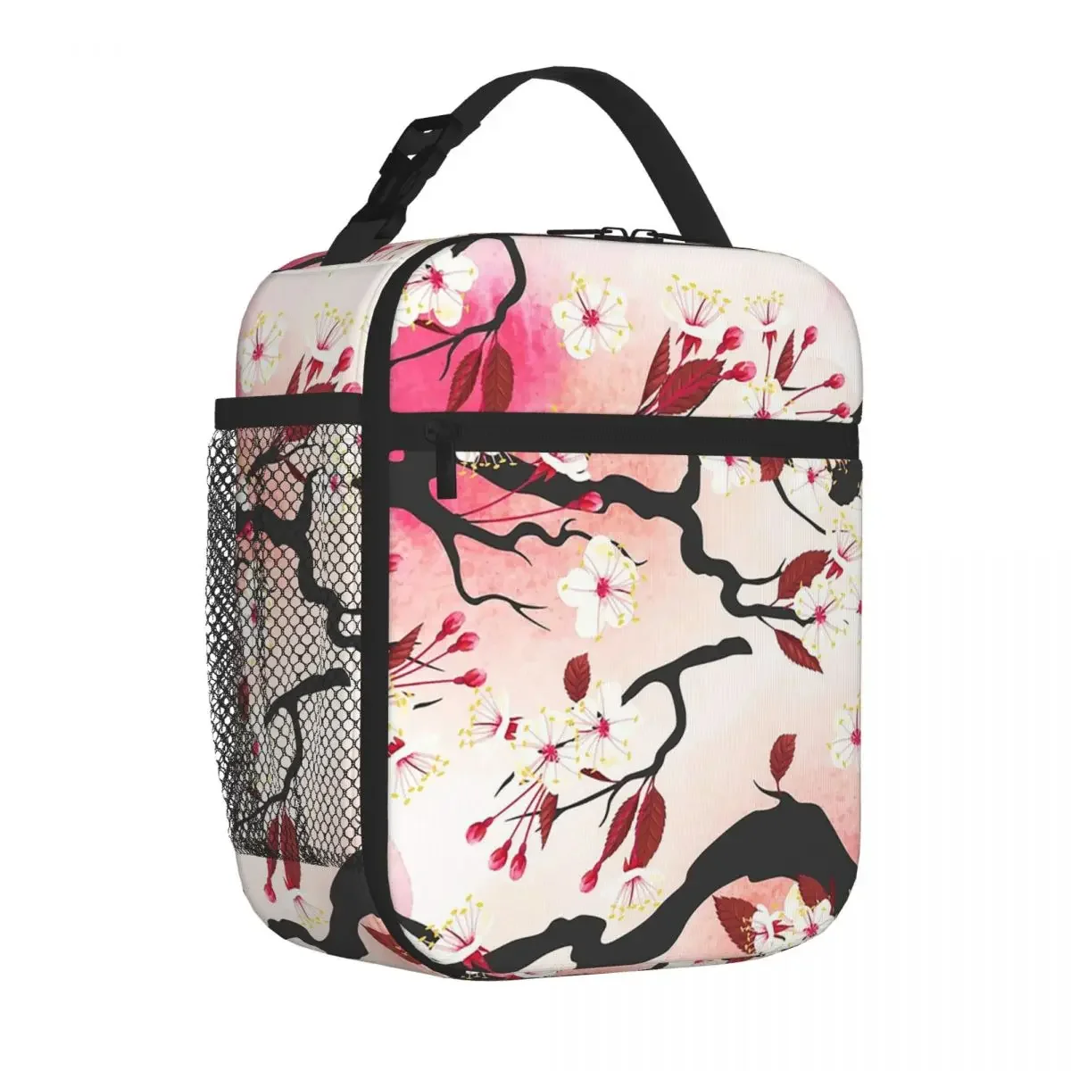 Blooming Sakura Branch Cherry Blossom Japanese Flower Insulated Lunch Bag for Women Children Portable Food Boxes Lunch Box Tote