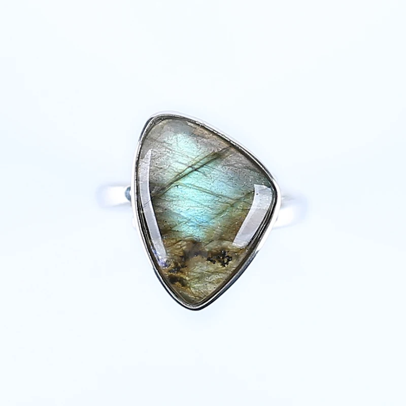 Natural Labradorite Rings 925 Sterling Silver Gemstone For Women Party Birthday Trendy Jewelry Gift 19x14x4mm Ring Mouth 15
